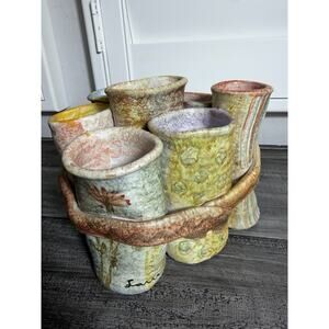 Handmade Studio Pottery Multi Vase Cluster Bud Vase‎ Holder Rustic Art Decor